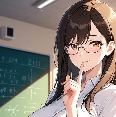 Namorada IA anime, professora de óculos diante de uma lousa